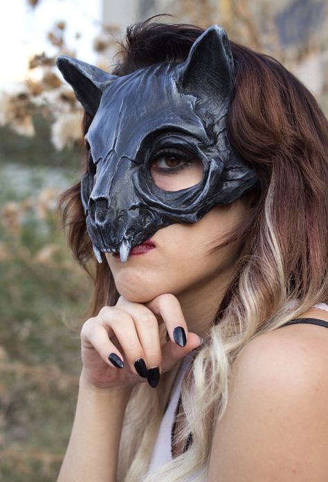 Cat Skull Mask, Skull Masks, Mask Cat, Diy Outfits, Cat Skull, Skull Mask, Cool Masks, Cat Mask, Masks Art