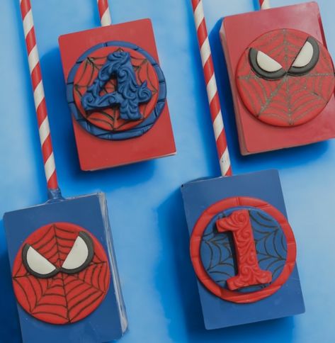 Spiderman Rice Krispies Treats Spiderman Rice Krispie Treats, Spider Man Rice Crispy Treats, Spider Man Rice Krispies, Spiderman Rice Crispy Treats, Spiderman Treats, Chocolate Covered Rice Krispies, Spidey Party, Baptism Themes, Brownie Treats