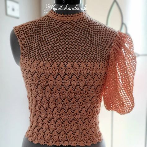 Crochet Puffed Sleeve Top, Puffed Sleeve Top, Stay Tune, Sleeve Crochet, Crochet Lace Top, Crochet Shirt, Crochet Handmade, Crochet Designs, Crochet Tutorial