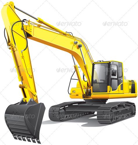 Detailed vectorial image of large yellow crawler excavator, isolated on white background. File contains gradients. No blends and strokes. London Taxi Cab, Train Vector, Old Fashioned Cars, Excavator For Sale, Fonts Christmas, Full Size Pickup Truck, American Tank, London Taxi, Vw Beetle Classic