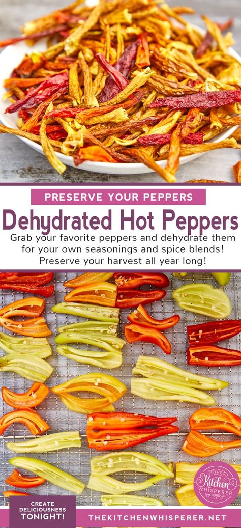 Grab your favorite peppers and dehydrate them for your own seasonings and spice blends! Preserve your harvest all year long! dried jalapenos, dried banana peppers, dried hot peppers, How to dehydrate peppers, preserving peppers, dried peppers, homesteading vegetables, pepper blends, foodie gifts, how to dry peppers in a dehydrator, #dehydrating How To Preserve Fresh Hot Peppers, How To Dehydrate Hot Peppers, Dehydrate Hot Peppers, Dehydrating Peppers In Oven, How To Use Hot Peppers, Dehydrated Peppers Recipes, Dehydrating Hot Peppers In Dehydrator, How To Dehydrate Peppers In Dehydrator, Dehydrate Peppers In Oven