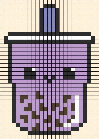 Pixel Art Boba Tea, Boba Tea Pixel Art, Bubble Tea Pixel Art Grid, Pixel Art Paper Sheet, Pexil Art Design, Boba Pixel Art, Pixel Art Boba, Kuromi Hama Beads, Pixel Art Pattern Cute