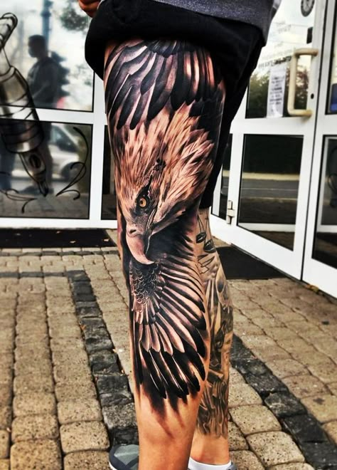 Eagle Tattoos Bald Eagle Tattoos, Tattoo Pierna, Best Leg Tattoos, Hawk Tattoo, Full Leg Tattoos, Skeleton Hand Tattoos, Tattoo Inspiration Men, Tattoo Templates, Eagle Tattoos