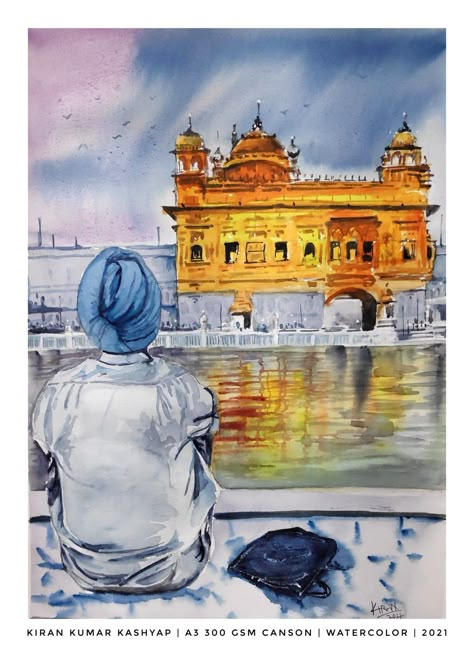 Golden Temple Watercolor Painting, Golden Temple Painting, Buddha Canvas Art, Temple Painting, Harmandir Sahib, Classroom Pictures, Buddha Canvas, Watercolor Architecture, Watercolor Art Paintings