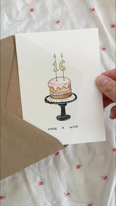 Happy Birthday Cards Diy, 16th Birthday Card, Creative Birthday Cards, Birthday Card Drawing, Diy Birthday Gifts For Friends, Bday Cards, Gift Inspo, Kraf Diy, Card Drawing