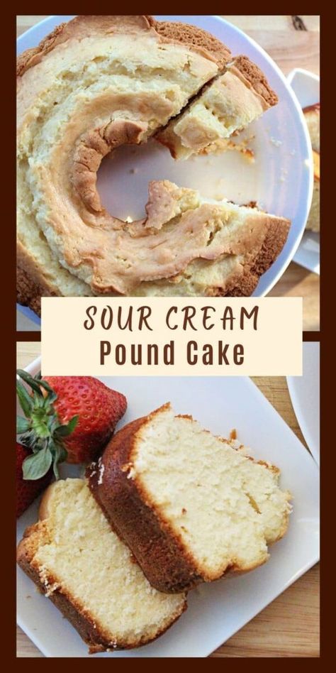 This melt in your mouth Sour Cream Pound Cake is made with sour cream which infuses this cake with extra moisture and flavor. Best Sour Cream Pound Cake, Sour Cream Pound Cake Recipe, Cream Pound Cake Recipe, 7 Up Cake, Easy Pound Cake, Pound Cake Recipes Easy, Homemade Sour Cream, Sour Cream Pound Cake, Sour Cream Cake