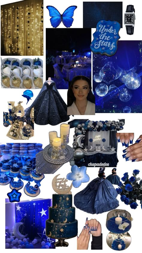 Under the stars quince theme. Navy Blue Quinceanera Ideas, Under The Stars Quinceanera Theme, Blue Quinceanera Ideas, Quince Theme Ideas, Blue Quinceanera Theme, Baby Blue Quinceanera, Paris Sweet 16, Blue Sweet 16, Sweet 15 Party Ideas Quinceanera