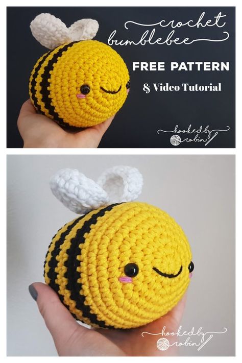 Artsy Hobbies, Crochet Bees, Amigurumi Bee, Bee Free, Crochet Heart Pattern, Crochet Bee, Valentines Crochet, Diy Magazine, Crochet Amigurumi Free Patterns