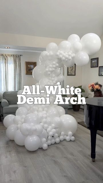 All White Balloon Arch, Free Standing Balloon Garland, All White Balloon Garland, White Balloon Arch, White Balloon Garland, Balloon Arch Diy, White Garland, Day Pictures, Wood Backdrop