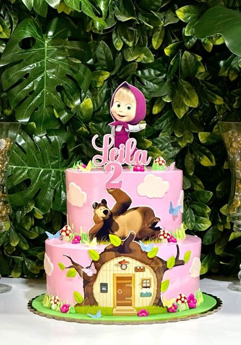 Masha Cake Birthday, Masha Birthday Cake, Masha Cake, 1st Birthday Cake Designs, Bon Voyage Cake, 1st Year Cake, Marsha And The Bear, Candyland Cake, Picnic Birthday