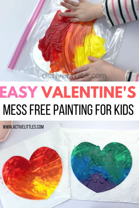 Easy Valentine’s Day Mess Free Painting For Kids  - Active Littles Valentines Toddler Activities, Kids Painting Activities, Valentines Art For Kids, Preschool Valentines Activities, Preschool Valentine Crafts, Toddler Valentine Crafts, For Birthday Card, Mess Free Painting, Inspiring Nature