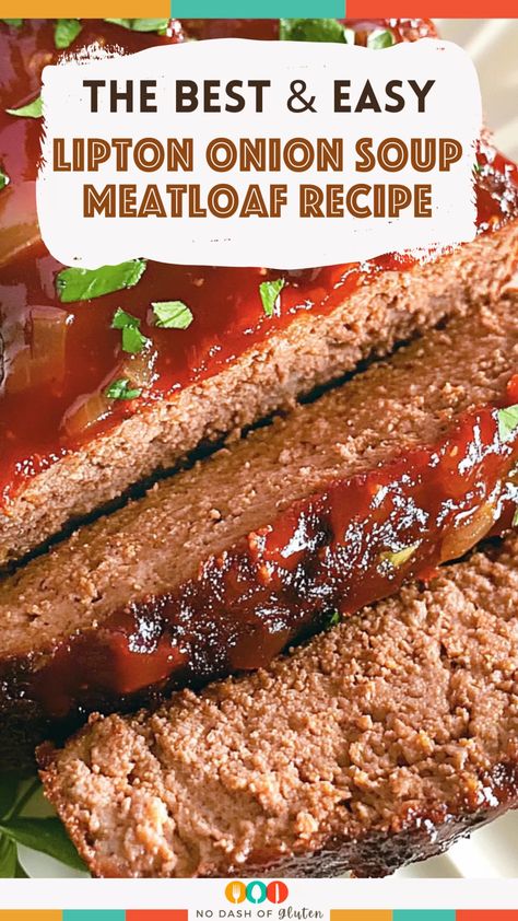 Comfort food at its finest! This Easy Lipton Onion Soup Meatloaf Recipe is a family favorite—juicy, flavorful, and topped with a tangy ketchup glaze. Perfect for weeknights or meal prep! Meatloaf Lipton Onion Soup Recipe, Meatloaf Using Lipton Onion Soup, Beefy Onion Meatloaf, Meatloaf With Mushroom Soup, Flavorful Meatloaf Recipes, Meatloaf Recipes With Onion Soup, Meatloaf Recipes With Lipton Onion Soup, Lipton Onion Soup Mix Recipes Ground Beef, Meatloaf With Onion Soup Mix Lipton