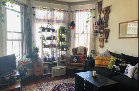 Grunge House Interior, Apartment Decorating Grunge, Grunge Studio Apartment, Living Room Grunge, Botanical Gallery Wall Living Room, Small Cluttered Apartment, Grunge Apartment Aesthetic Living Room, Grunge Living Room Aesthetic, Grunge Home Decor