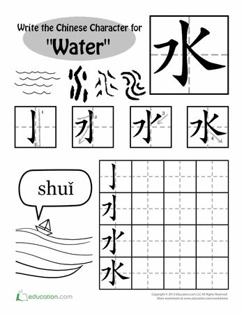 Worksheets: Writing Chinese Characters: "Water"  The set includes 11 character writing worksheets. Language Drawing, Chinese Language Writing, Write Chinese Characters, Character Worksheets, Mandarin Chinese Languages, Learn Chinese Characters, Mandarin Lessons, Chinese Language Words, Bahasa China