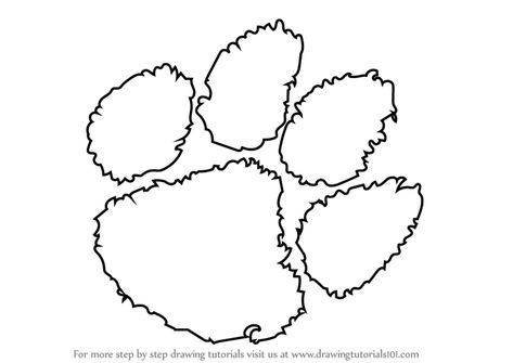 Step by Step How to Draw Clemson Tigers Logo : DrawingTutorials101.com Watering System For Chickens, Tiger Rawr, Clemson Logo, Paw Stencil, Clemson Outfits, Clemson Paw, Clemson Tiger Paw, Tree Skirt Ideas, Paw Drawing