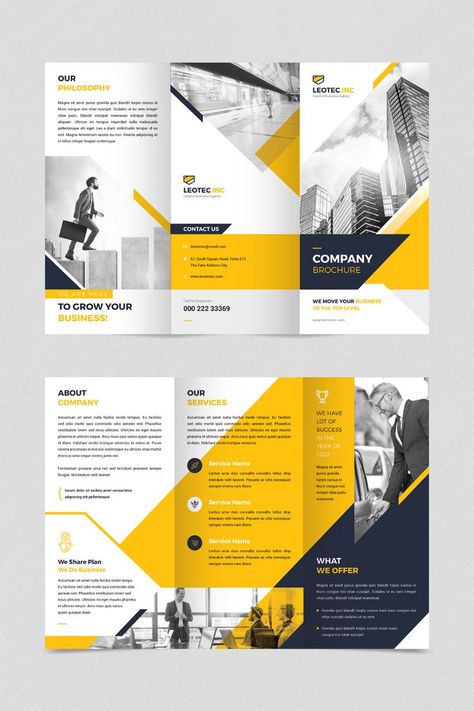 In the year of 2022, business is more complicateed from before. If you want to intoduce your business or agency to the corporate world. You must need to have promotional brochure. This is an amazing corporate trifold brochure template to attract your clients. You can use this template for your business promotion. All fonts, shapes, and other elements are very easy to customize. Corporate Trifold Brochure Design, Company Brochure Design, Leaflet Template, Brochure Design Layouts, Brochure Trifold, Brochure Design Creative, Product Brochure, Brochure Inspiration, Marketing Presentation