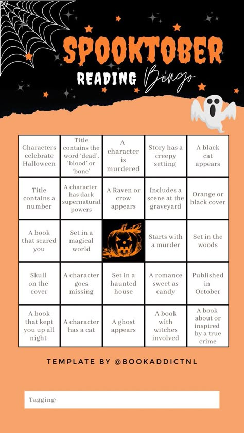 Halloween Book Club Ideas, Halloween Reading List, October Reading Challenge, Halloween Bookstagram, Bookish Bingo, Reading Prompts, Book Bingo, Book Games, Bingo Books