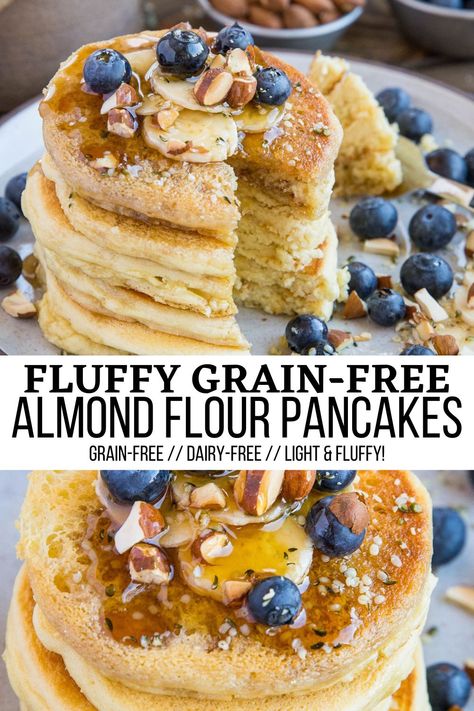 Almond Flour Pancakes Spelt Flour Pancakes, Paleo Pancakes Almond Flour, Easy Weekday Breakfast, Paleo Pancake Recipe, Paleo Pancake, Protein Powder Pancakes, Grain Free Pancakes, Paleo Friendly Desserts, Almond Pancakes