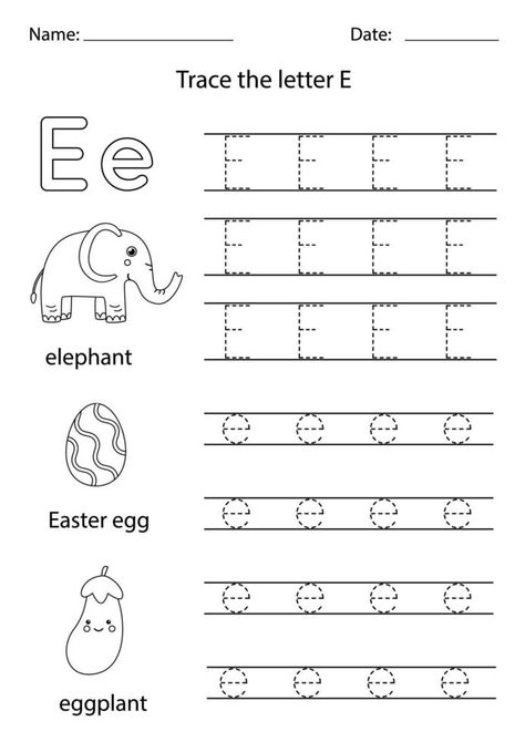 Learning English alphabet for kids. Letter E. E Tracing Worksheet, Letter E Activities For Preschool, Letter E Worksheet, English Alphabet For Kids, Letter Writing For Kids, Letter E Activities, Class Worksheets, Free Printable Alphabet Worksheets, Alphabet Letter Worksheets