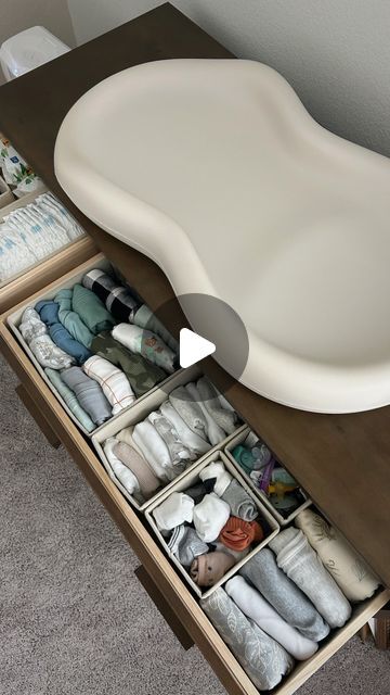 Lindsey Ressler on Instagram: "NEST WITH ME | how I organized baby boy’s dresser! 👶🏼 comment SHOP + i’ll send you the link to the organizers, dresser + changing pad! 🥰✨⁠ 

🚨 If you don't get a message from me almost instantly please check your requests/hidden folder!! If you don't follow me it will go there! 😘🫶🏼
.⁠
.⁠
.⁠
.⁠
baby dresser, dresser organization, nursery ideas, nursery organization, nest with me, nesting, first time mom, prepping for baby, pregnancy journey, third trimester, baby must haves, mom hacks, nursery dresser, 36 weeks pregnant, 1st time mom, baby mama, third trimester, 36 weeks pregnant, diml vlog, baby prep, baby essentials. . #nurseryorganization #nurseryideas #babyboynursery #nesting #babyprep" Peanut Changer On Dresser, Toddler Changing Station Ideas, Baby Dresser Organizer, Nursery Dresser Organization Ideas, Baby Dresser Organization Ideas, Dresser Changing Table Organization, Dresser Into Changing Table, Newborn Dresser Organization, Changing Pad On Dresser