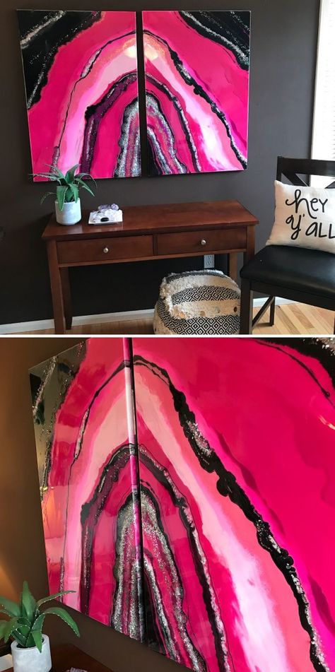 Black Hot Pink And Gold Bedroom, Hot Pink Painting Ideas, Hot Pink Living Room Ideas, Pink Glam Living Room, Hot Pink Living Room, Hot Pink Bedroom Decor, Room Decor Quotes, Palette House, Colored Appliances