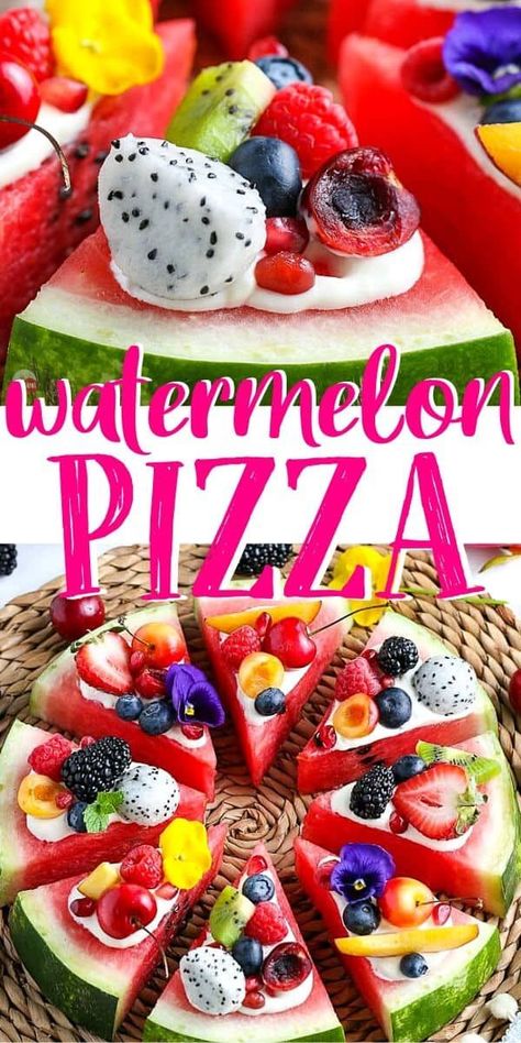 Watermelon Pizza is fresh sliced melon topped with a light and creamy cheesecake frosting and lots of fresh fruit. This makes it a healthy dessert pizza! Healthy Dessert Pizza, Watermelon Pizza Recipes, Watermelon Pizza, Christmas Breakfast Casserole, Cheesecake Frosting, Fruit Desserts Easy, Gluten Free Dessert, Gluten Free Desserts Healthy, Healthy Pizza Recipes