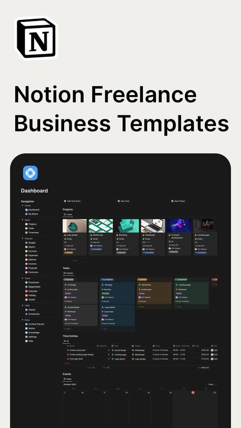 best notion template Notion Freelance, Business Dashboard, Notion Ideas, Timeline Project, Create Invoice, Monthly Planner Template, School Template, Project Management Templates, Freelance Marketing