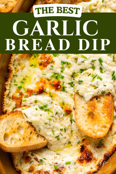 Garlic Bread Dip with fresh chives and crostini Soup To Dip Bread In, Dip For Crusty Bread, Homemade Dips For Bread, Sourdough Dip Recipes, Garlic Bread French Dips, Best Dips For Sourdough Bread, Dip For Baguette Bread, Dip For Sourdough Bread, Sourdough Bread Dip