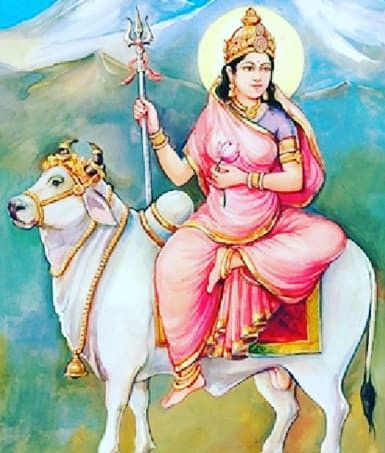 Pratipada is the first day of Navratri. This day is associated with the Feminine Energy form –  Goddess Shailaputri. Shailaputri means the “Daughter of Mountain”. Navratri Puja, Durga Ma, Hindu Worship, Durga Painting, Goddess Durga, Navratri Images, Devi Durga, Divine Mother, Hindu Festivals