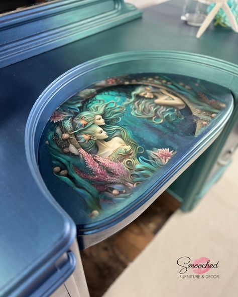 I call this the Mermaid Vanity! Karen commissioned this piece and I was so excited to see her ideas come to life. I think it loosely resembles a mermaid tail with this glorious metallic paint from @modernmastersinc .! This certainly challenged me at times, but I am so pleased with how it came out. Now I get to start is matching armoire!! More fun to come!! #metallicpaint #newhampshirefurniturerefurbishing #mermaidfurniture #mermaiddecoupage #newhampshirefurniture #newhampshirefurniture... Mermaid Vanity, Challenge Me, A Mermaid, Mermaid Tail, Life I, Metallic Paint, New Hampshire, So Excited, More Fun