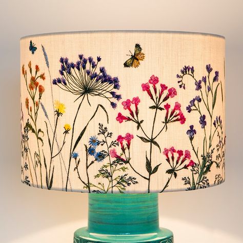 Lara Sparks - The Sussex Guild Embroidery On Lamp Shades, Embroidered Lampshade Diy, Lampshade Embroidery, Decorating Lamp Shades, Embroidery Lampshade, Painted Lamp Shades, Running Embroidery, Embroidered Lampshade, Lampshades Ideas