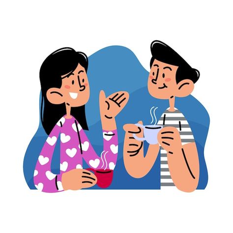 Husband Illustration, Couple Talking, Couple Cards, Friends Illustration, Flat Vector Illustration, Enjoy Coffee, Couple Illustration, Psd Icon, Flat Vector