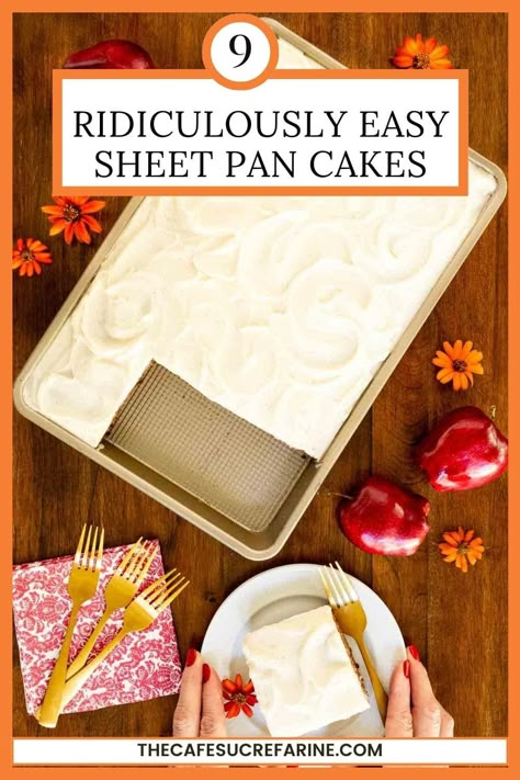 Box Cake Sheet Cake, Easy Sheet Pan Cake Recipes, Easy Sheet Cakes For A Crowd, Vanilla Cake Recipe Sheet Pan, Sheet Pan Desserts For A Crowd Easy, Best Tasting Cakes, Holiday Sheet Cakes, Half Sheet Pan Desserts, Sheet Cake Recipes 9x13