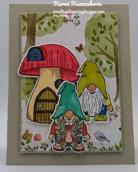 Stampin’ Up! Kindest Gnomes New Home | Creative Stamping Designs Stampin Up Kindest Gnomes, Friendly Gnomes, Kindest Gnomes, New Home Cards, Homemade Christmas Cards, Paper Crafts Card, Summer Cards, Gnomes Crafts, Kids Birthday Cards