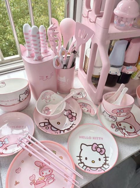 Pink Kitchenware, Hello Kitty Wedding, Hello Kitty Room Decor, Hello Kitty Bedroom, Hello Kitty Kitchen, Hello Kitty Merchandise, Hello Kitty Videos, Hello Kitty House, Hello Kitty Rooms