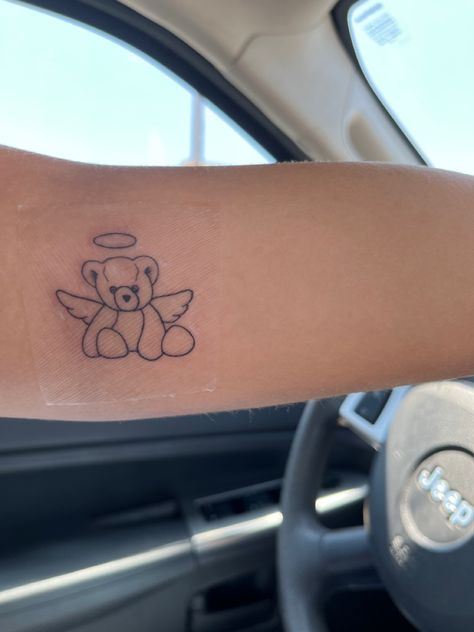 Bear With Angel Wings Tattoo, Bear Angel Tattoo, Teddy Bear With Angel Wings Tattoo, Teddy Bear Memorial Tattoo, Bear With Heart Tattoo, Angel Teddy Bear Tattoo, Bear With Wings Tattoo, Teddy Bear Holding Heart Tattoo, Teddy Bear With Heart Tattoo