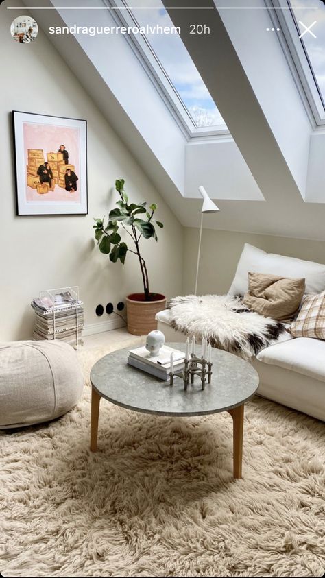 Sloping Wall Living Room, Attic Apartment Slanted Ceiling, Attic Living Room Ideas, Slanted Ceiling Living Room, Living Room Attic, Attic Living Room, Slanted Ceiling, Attic Apartment, Perfect Room