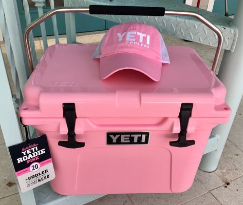 Yeti cooler Pink Yeti Cooler, Pink Yeti, Pink Cooler, Yeti Roadie, Pink Trucker Hat, Yeti Cooler, Yeti Coolers, Cooler Box, Glamping Site