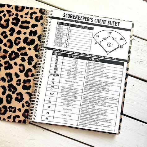 The Baseball Scorebook is one of our most requested layouts used by many parents and coaches. They were designed to be not only functional but super cute so you can stop using the plain, boring ones that are always used and have a super cute keepsake to hold on to each year! Best part is… you can add your name, monogram or team name... all for FREE so your book can stand out in the bleachers! Each scorebook contains 50 game sheets (50 home / 50 visitors) If your league requires the pages to be p Baseball Score Keeping, Baseball Ideas, The Bleachers, Sport Mom, Spiral Planners, Baseball Coach, Baseball T, Planner Binder, Golf Tournament