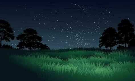 Night landscape in grassland with trees and starry sky Gacha Night Background, Night Background Aesthetic, Grass At Night, Starry Night Landscape, Scenery Night, Night Field, Plains Landscape, Landscape Night, Plant Cartoon