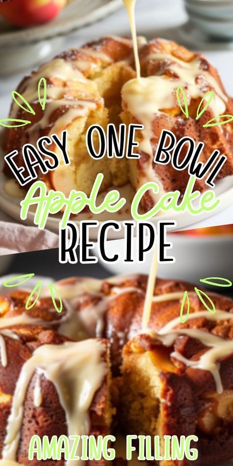 Easy One Bowl Apple Cake—a deliciously moist and flavorful dessert that's perfect for any occasion. Imagine biting into a slice of tender cake, filled with chunks of juicy apples and warm spices, topped with a sweet glaze that adds the perfect finishing touch. Whether enjoyed One Bowl Apple Cake Recipe, One Bowl Apple Cake, Cake Recipe Moist, Apple Cake Recipe, Sweet Glaze, Weight Watcher Dinners, Chocolate Cookie Recipes, Apple Cake Recipes, Delicious Cake