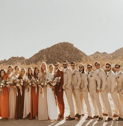 Rust and Khaki Rustic Themed Wedding 2024, Rust Bridesmaid Dresses, Khaki Groom Suit - ColorsBridesmaid Khaki Groom, Bridesmaid Dresses Orange, Rust Bridesmaid Dresses, Khaki Wedding, Groomsmen Colours, Rust Flowers, Rustic Bridesmaid Dresses, Orange Wedding Bouquet, Wedding Party Groomsmen