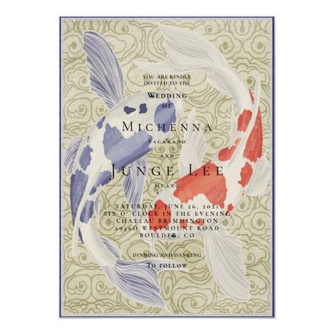 Vinatage Koi Fish wedding invitation Fish, #wedding, #invitation, #Shop, #Vinatage Cloud Fish, Asian Wedding Invitations, Fish Wedding, Fishing Wedding, Vintage Invitations, Clouds Pattern, Background Vintage, Asian Wedding, Art Accessories