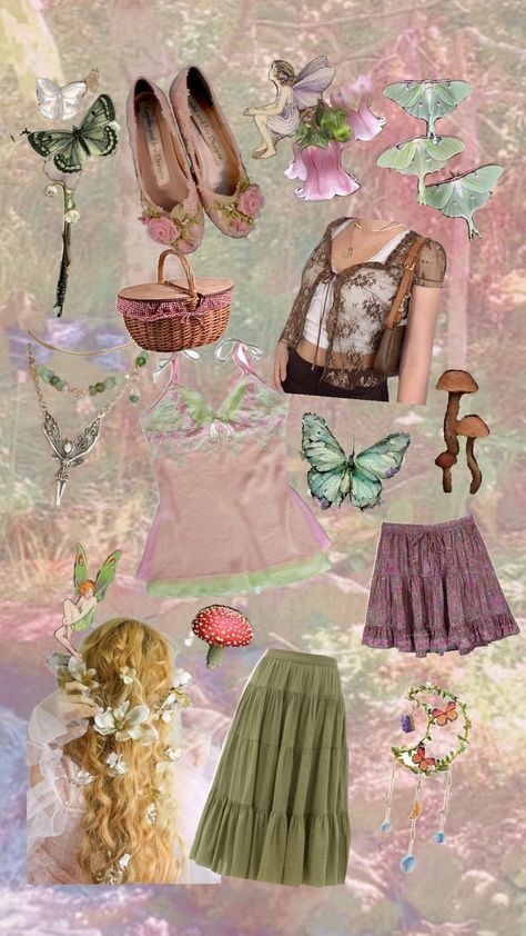 🦋Fairycore🦋 #fairycore #faeries #fairycoreoutfit #fairygarden How To Dress Fairycore, Fairycore Outfit With Pants, Fairycore Lifestyle, Whimsical Fairycore Outfit, Fairycore Aesthetic Fashion, Fairy Outfit Aesthetic, Fairycore Fits, Fairy Aesthetic Clothes, Fairycore Aesthetic Outfits