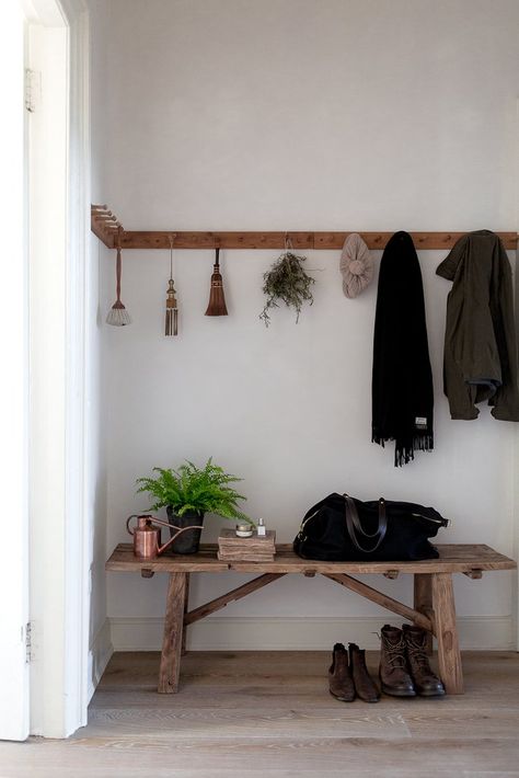 This Apartment Is a Lesson in Terms of Creating a Mindful Home | The Gem Picker Scottish Homes, Hallway Inspiration, Old Fireplace, Hal Decor, Entry Hallway, Boutique Interior, Design Del Prodotto, Wooden Bench, Ferm Living