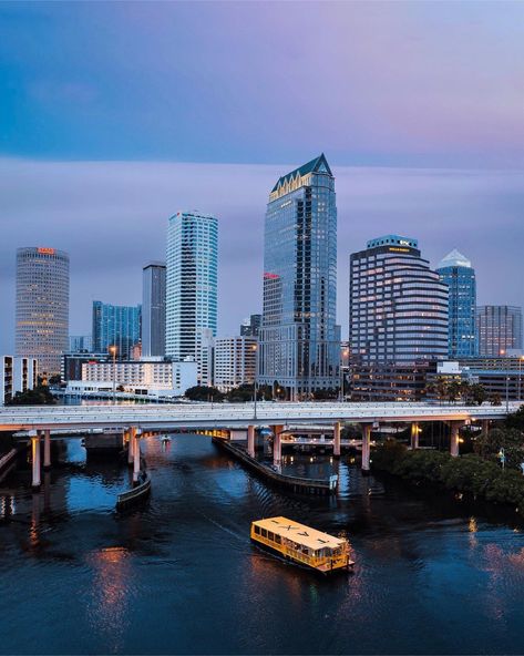 Tampa, Florida, Tampa Riverwalk water taxi. Tampa Instagram Spots, Tampa Florida Aesthetic, Tampa Aesthetic, Tampa Skyline, Tampa Riverwalk, Florida Apartments, Water Taxi, Scenic Pictures, Ybor City