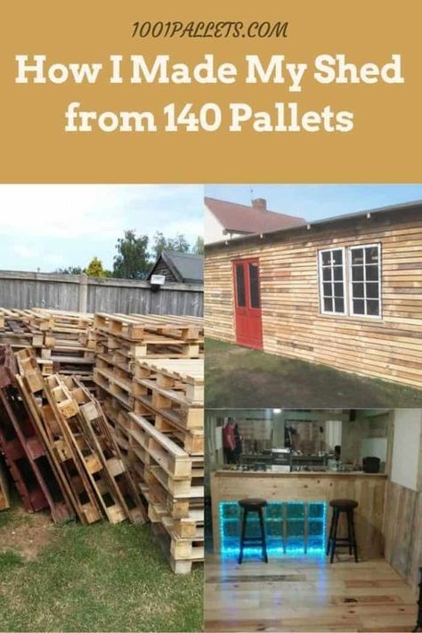 how i made my shed from 140 pallets Pallet Cabin, Build A Bar, Outdoor Roof, Pallet Shed Plans, Diy Wood Pallet Projects, Build A Shed, Pallet Shed, Wood Shed Plans, 1001 Pallets