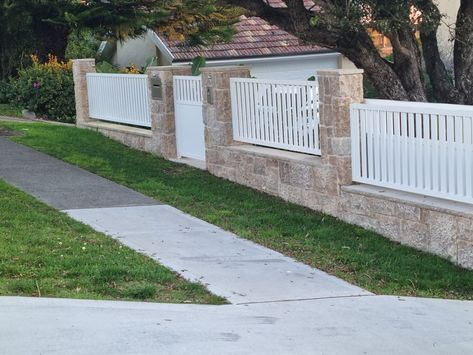 Recycled Brick Fence, Front Fences, Timber Fence, Wood Floor Design, Boundary Wall, Home Styles Exterior, House Fence Design, Recycled Brick, Fence Wall