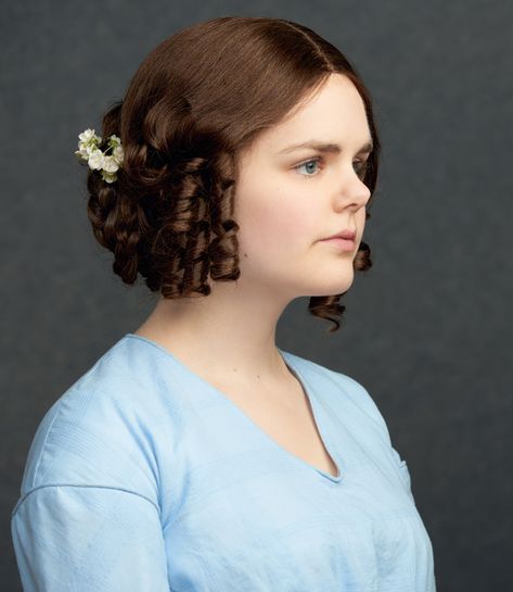 Victorian wig built by hand by Custom Wig Company. Handmade, human hair wig, style based on early Victorian hair styles. Regency Hairstyles, Hairstyles Wig, Historical Hairstyles, Edwardian Hairstyles, Victorian Hair, Artful Dodger, Wig Companies, Victorian Hairstyles, 2015 Hairstyles