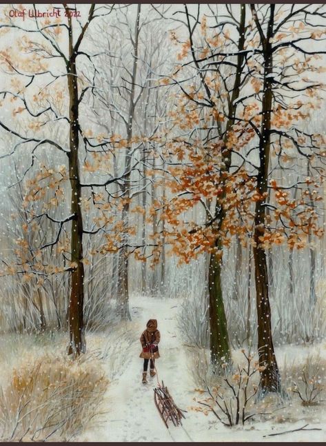 Olaf Ulbricht Art, Winter Paintings, Winter Art Projects, Storybook Art, Winter Illustration, Winter Watercolor, Winter Painting, Seasons Art, Autumn Scenery